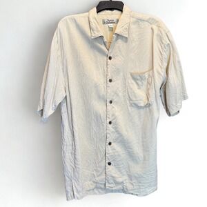 Tommy Bahama Vintage Shirt Mens M Beige Solid Short Sleeve Button Up 100% Silk